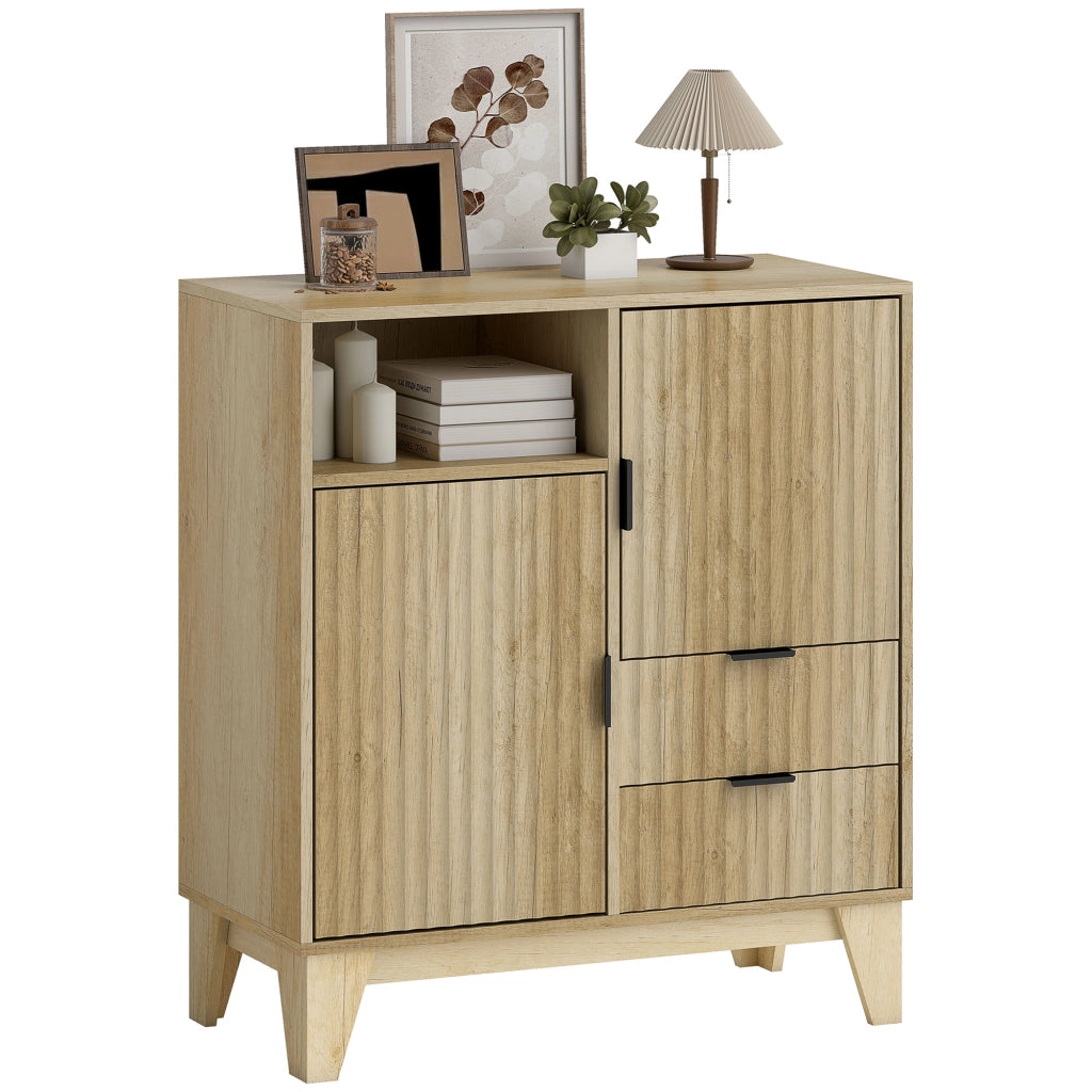 Buffet per soggiorno ¨C zephmum ¨C 80x40x90, legno naturale, 2 ante, 2 cassetti, ripiano regolabile
