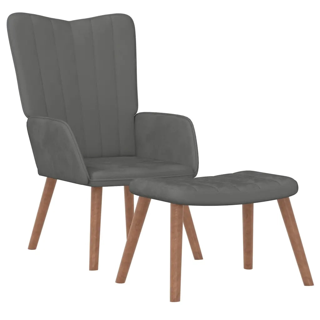 Divano Sedia-Poltrona Relax con Poggiapiedi Grigio Scuro in Velluto 313138