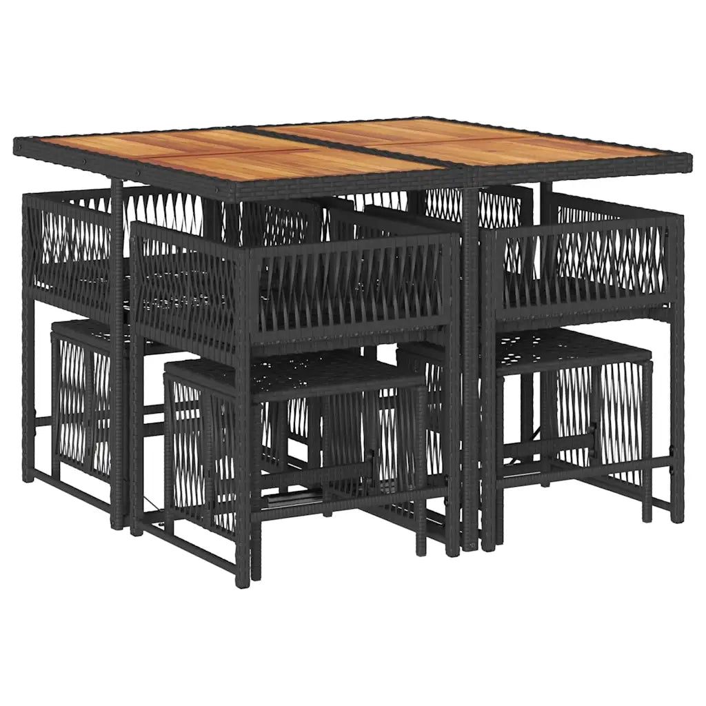 Set da Pranzo da Giardino 9 pz con Cuscini Nero in Polyrattan 3211503