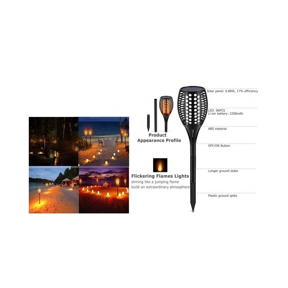 Trade Shop - Faretto Luce Solare 96led Effetto Fiamma Impermeabile Ip65 Illuminazione Giardino -