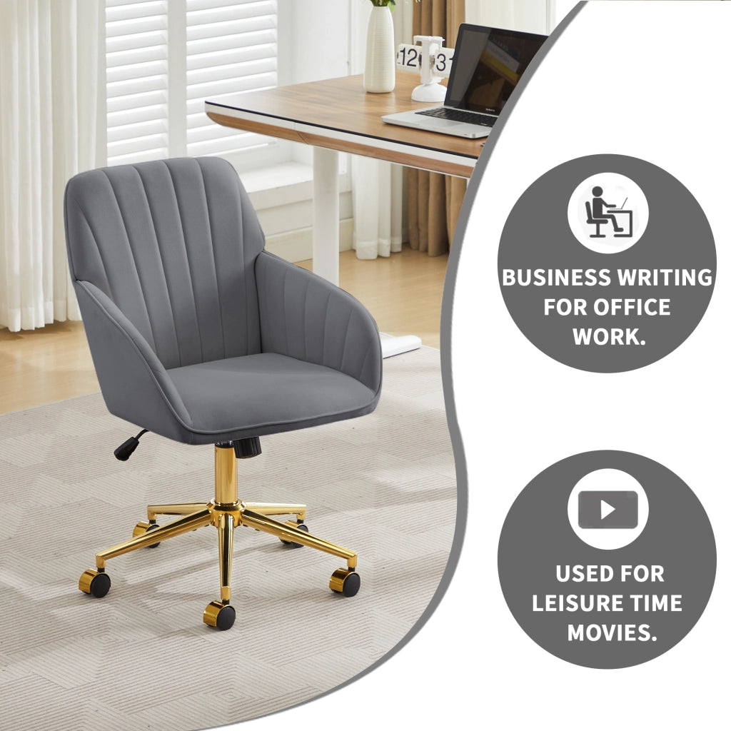 Sedia da ufficio girevole con altezza regolabile, schienale ergonomico e seduta imbottita in velluto grigio