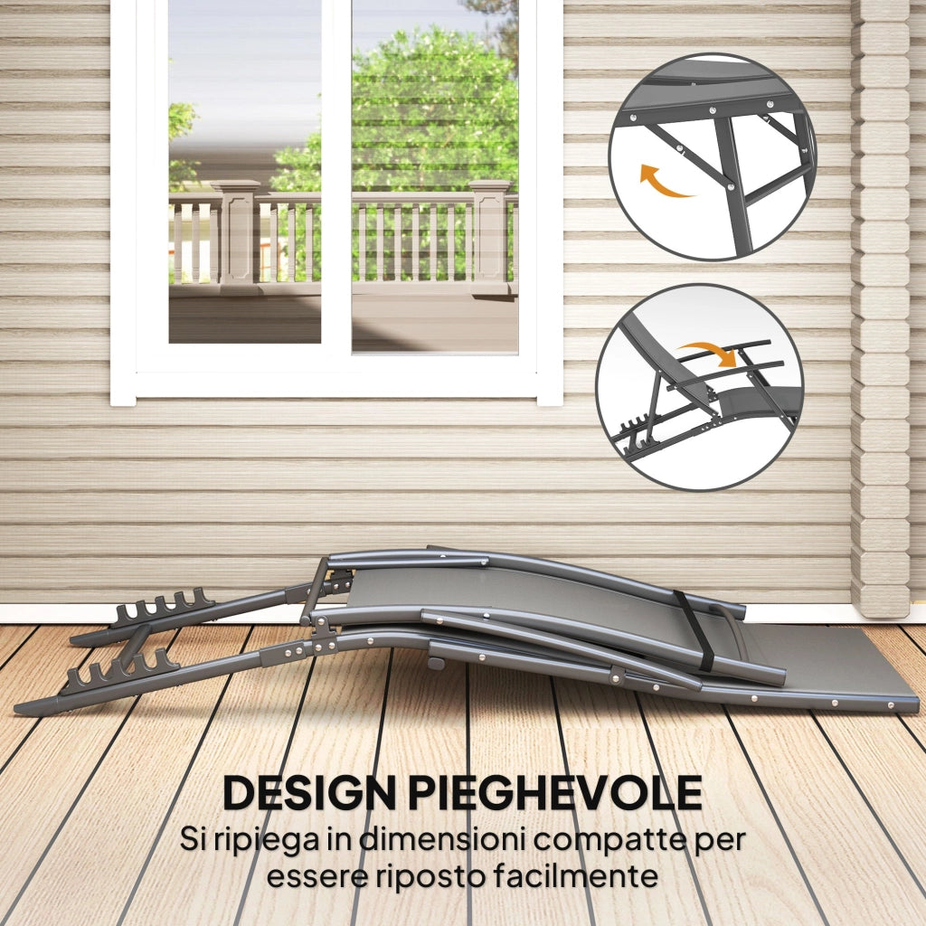 Set 2 Sdraio da Giardino Pieghevoli 64x154x87A cm con Schienale Regolabile e Cuscino Grigio