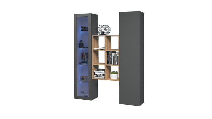 Parete Attrezzata Soggiorno 140x30x180 cm Maruska n°16 Grigio Antracite Opaco