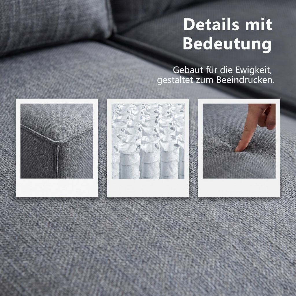 Divano modulare angolare componibile con seduta confortevole e tessuto traspirante, in grigio chiaro 238 × 154 × 75 cm