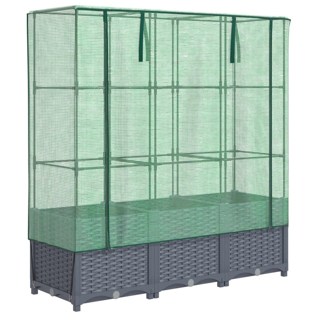 Aiuola rialzata/fioriera con copertura effetto rattan 120 x 40 x 138 cm grigio 02_0038738