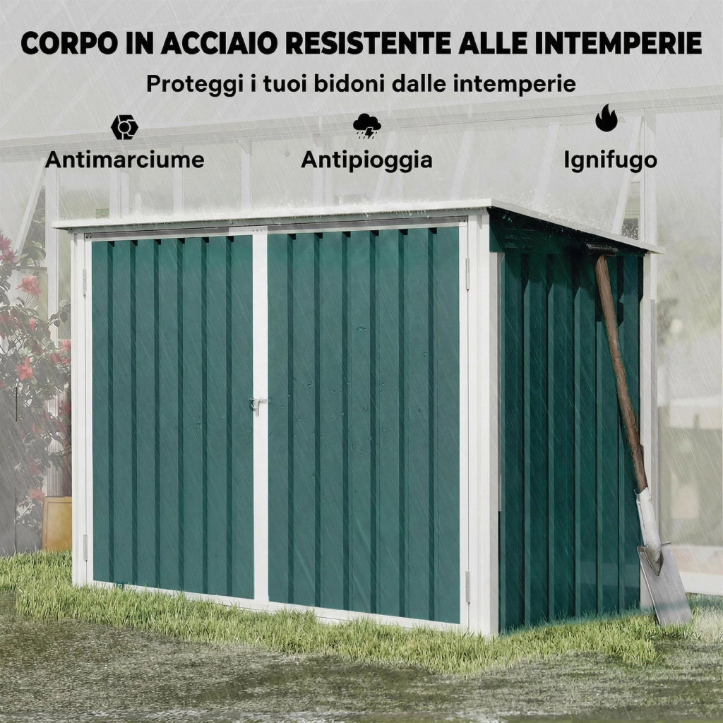 Capanno da Giardino Organizer per Bidoni Spazzatura 179,5x108x129,5 cm in Acciaio Zincato Verde
