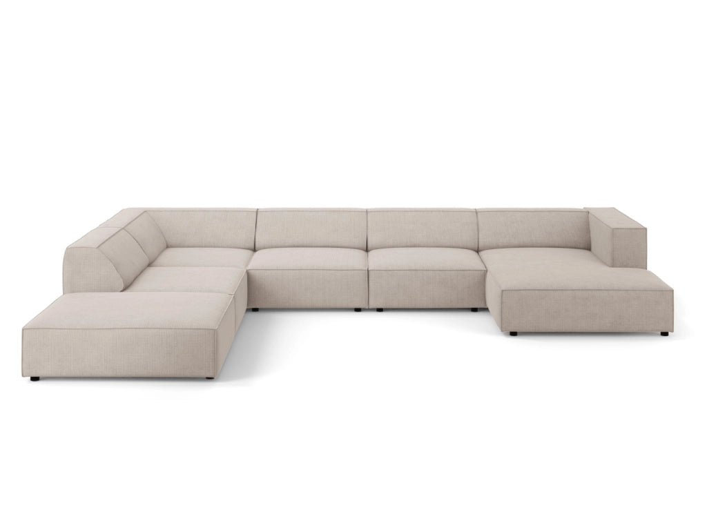 Cosmopolitan Design - Divano panoramico sinistro "Arendal" 7 posti in ciniglia con effetto a coste beige scuro 