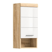 Mezza colonna da bagno LEWOTO - 1 porta e 1 nicchia - Bianco e rovere chiaro