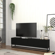 Mobile Porta TV Nolven a 2 Ante Ribalta e Telaio Lungo in Metallo 180x32x47 cm - Nero [en.casa]