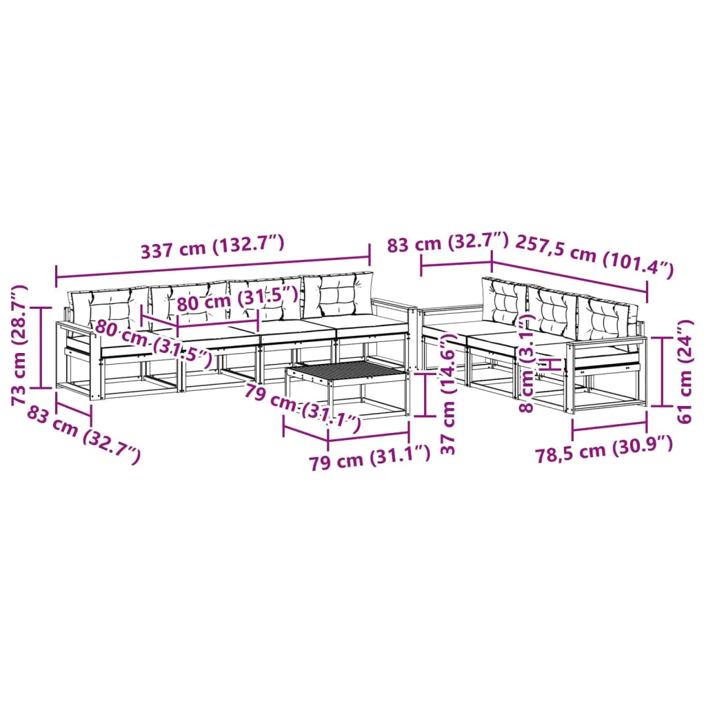 Set di divani da esterno 7 pz Bianco e Grigio Chiaro 3386170
