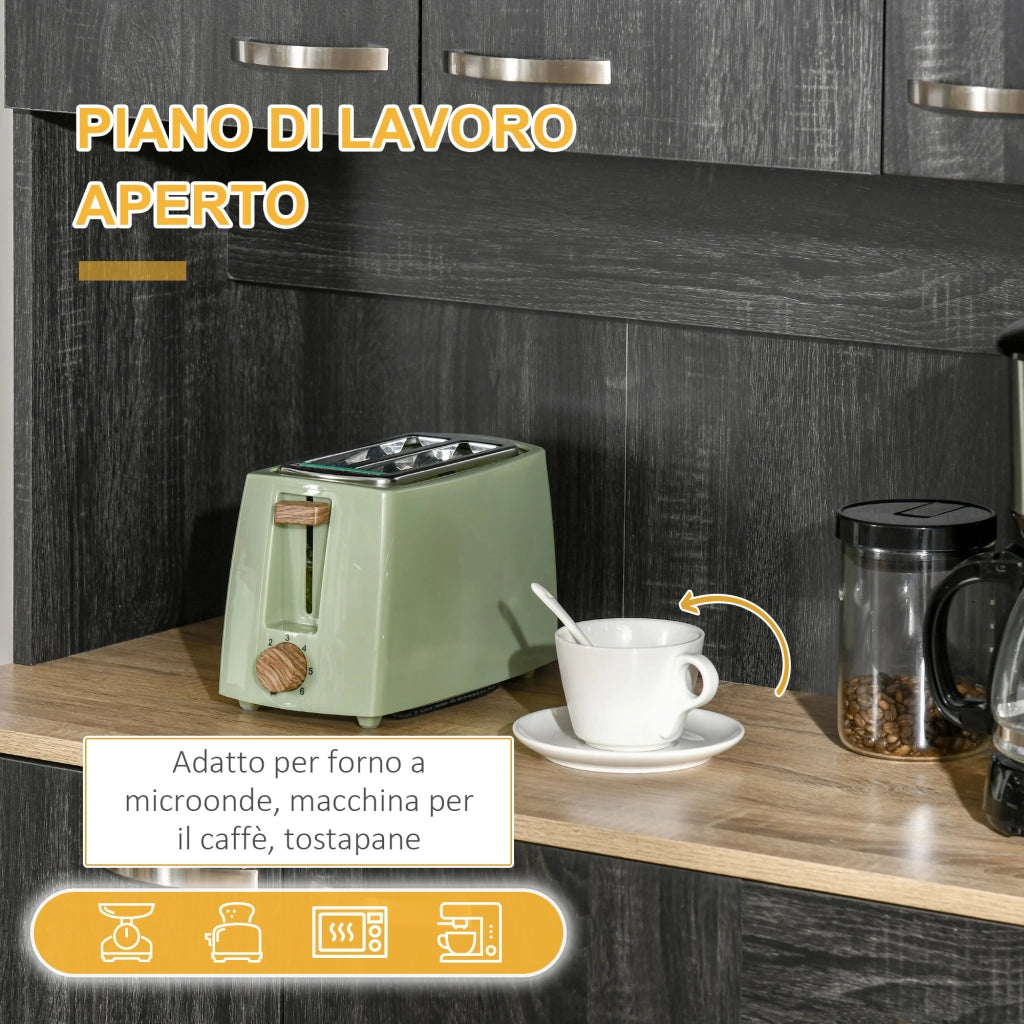 Mobile Dispensa Alto in Legno con Cassetti e Armadietti. 101x39x180 cm. Nero