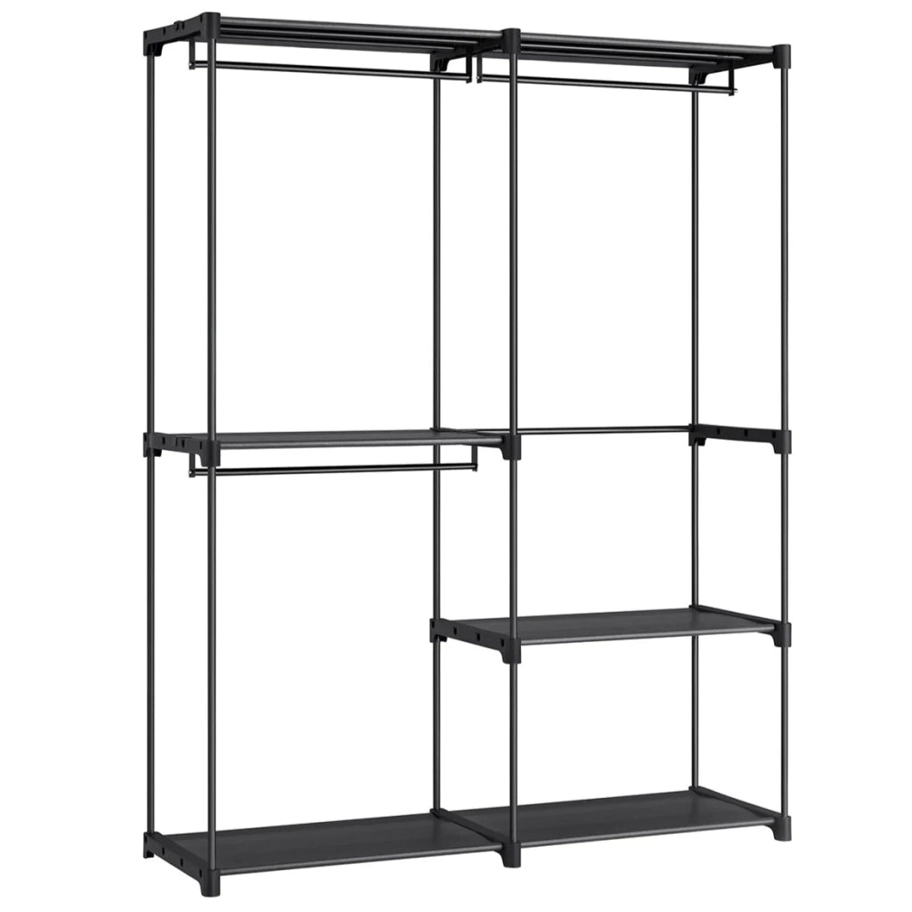 Armadio appendiabiti 43 x 138 x 182 cm 3 scomparti appendiabiti con ripiani grande capacità per camera da letto per adulti camera da letto per bambini soggiorno spogliatoio nero 12_0003975
