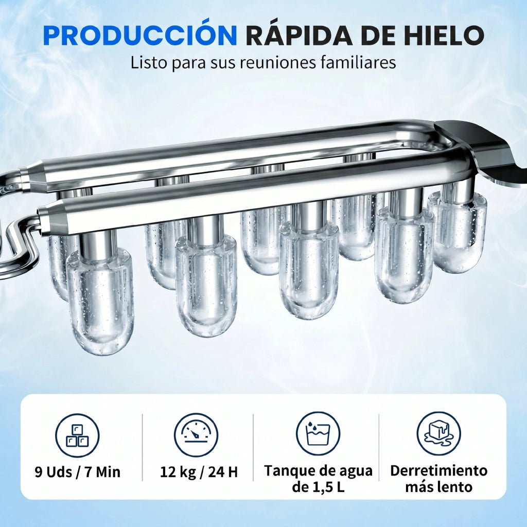 Macchina del ghiaccio automatica ¨C zephmum ¨C 12 kg/24h, 9 cubi in 7 minuti, 2 dimensioni, 1.5L, blu