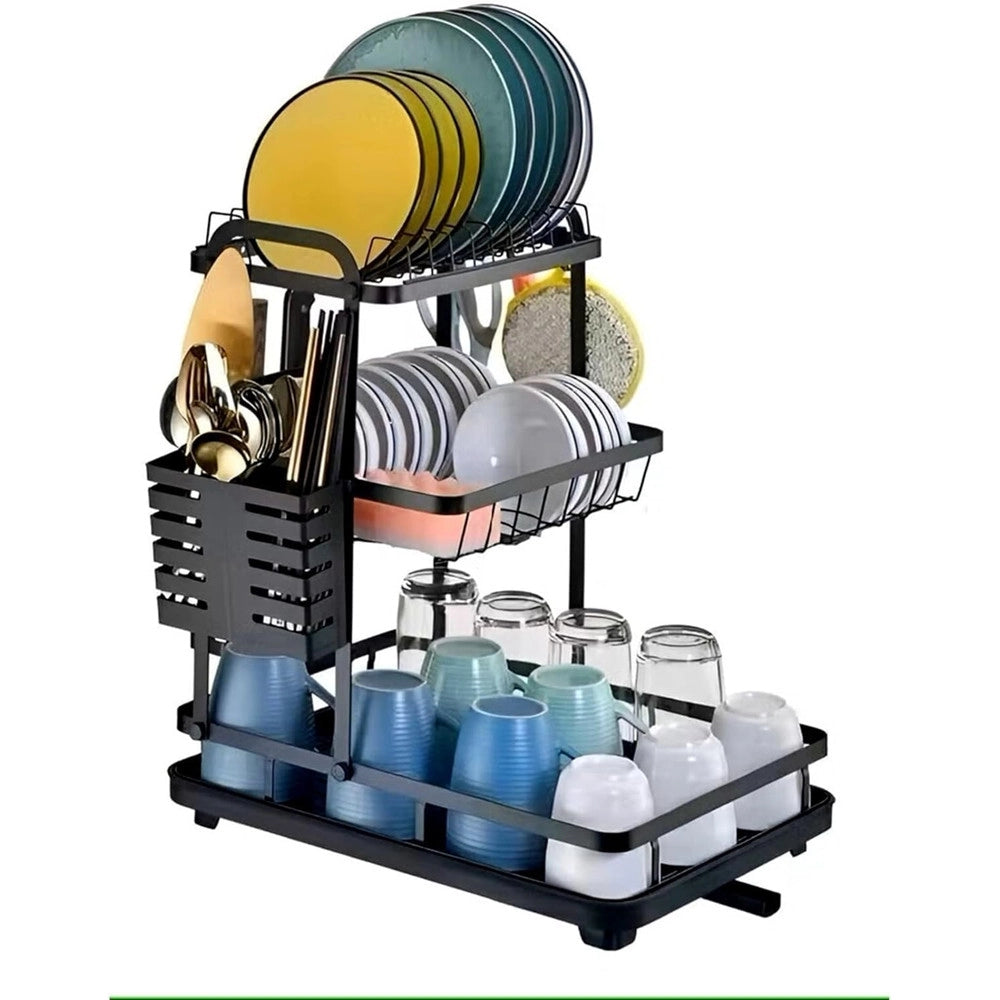 Trade Shop - Scolapiatti A 3 Livelli Organizer Da Cucina Supporti Per Piano Lavoro Sistema Di Drenaggio -