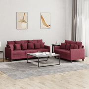 Set di Divani 2 pz con Cuscini Rosso Vino in Tessuto