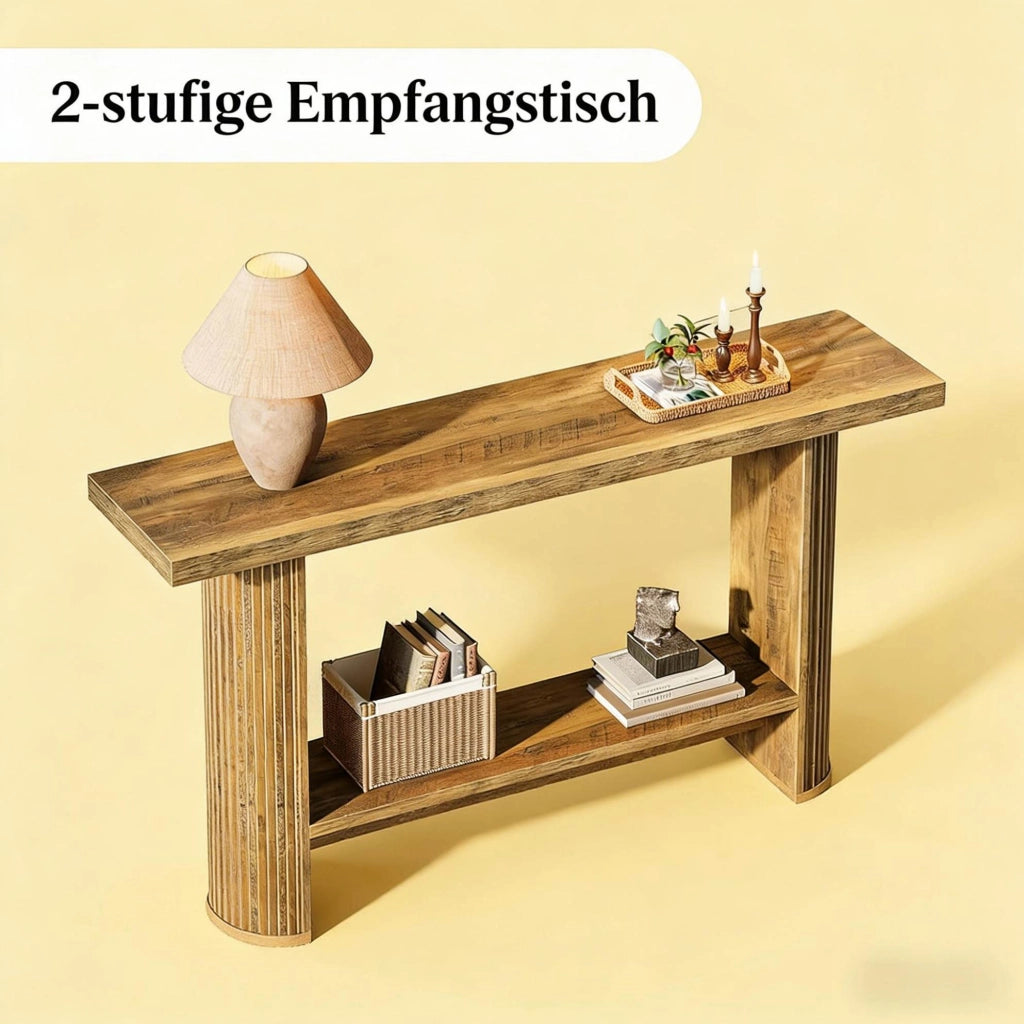 Tavolo consolle elegante e stretto in legno marrone per ingresso e soggiorno