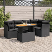 Set Divano da Giardino 6 pz con Cuscini Nero in Polyrattan