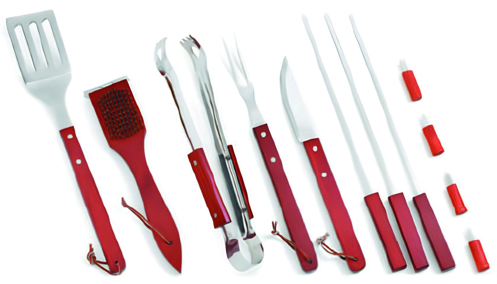 Ompagrill SET  UTENSILI PER BARBECUE VALIGETTA 12 PEZZI manico da cm. 40