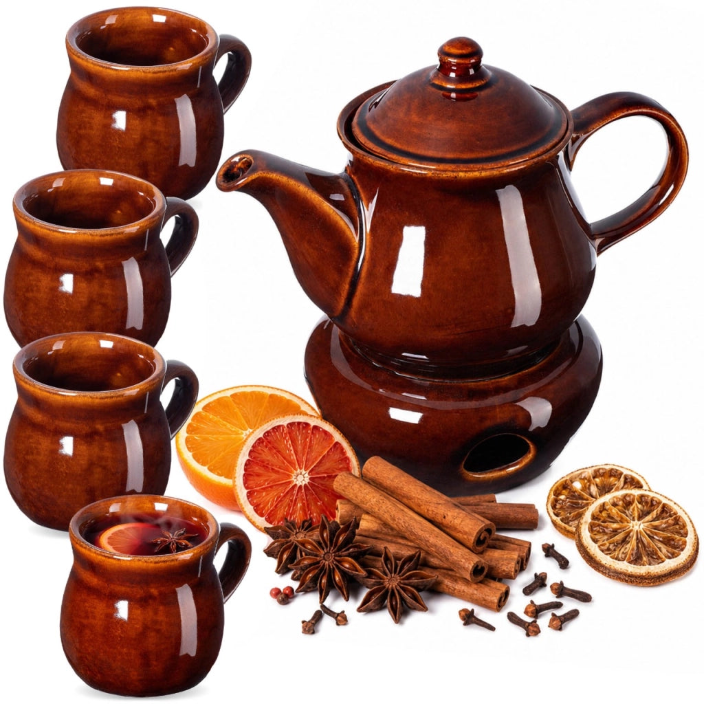 Set di 4 tazze da vin brulé KADAX da 250 ml con bollitore e riscaldatore.
