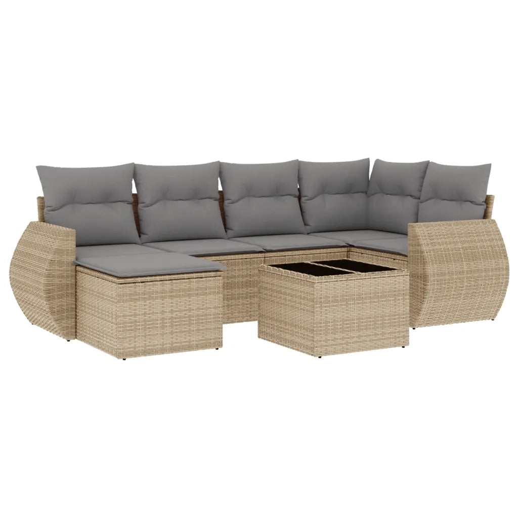 Set Divani da Giardino 7 pz con Cuscini Beige in Polyrattan 3254006