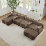 Divano angolare modulare a onda 384x167x70 cm in velluto marrone; senza struttura interna