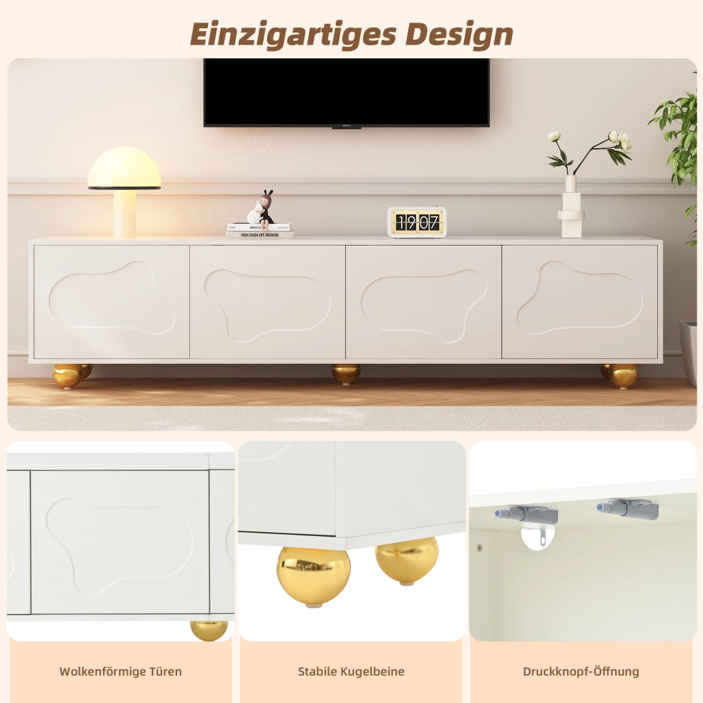 MOBILE TV 180x40x45 cm Bianco con 2 vani e 4 ante a forma di nuvola