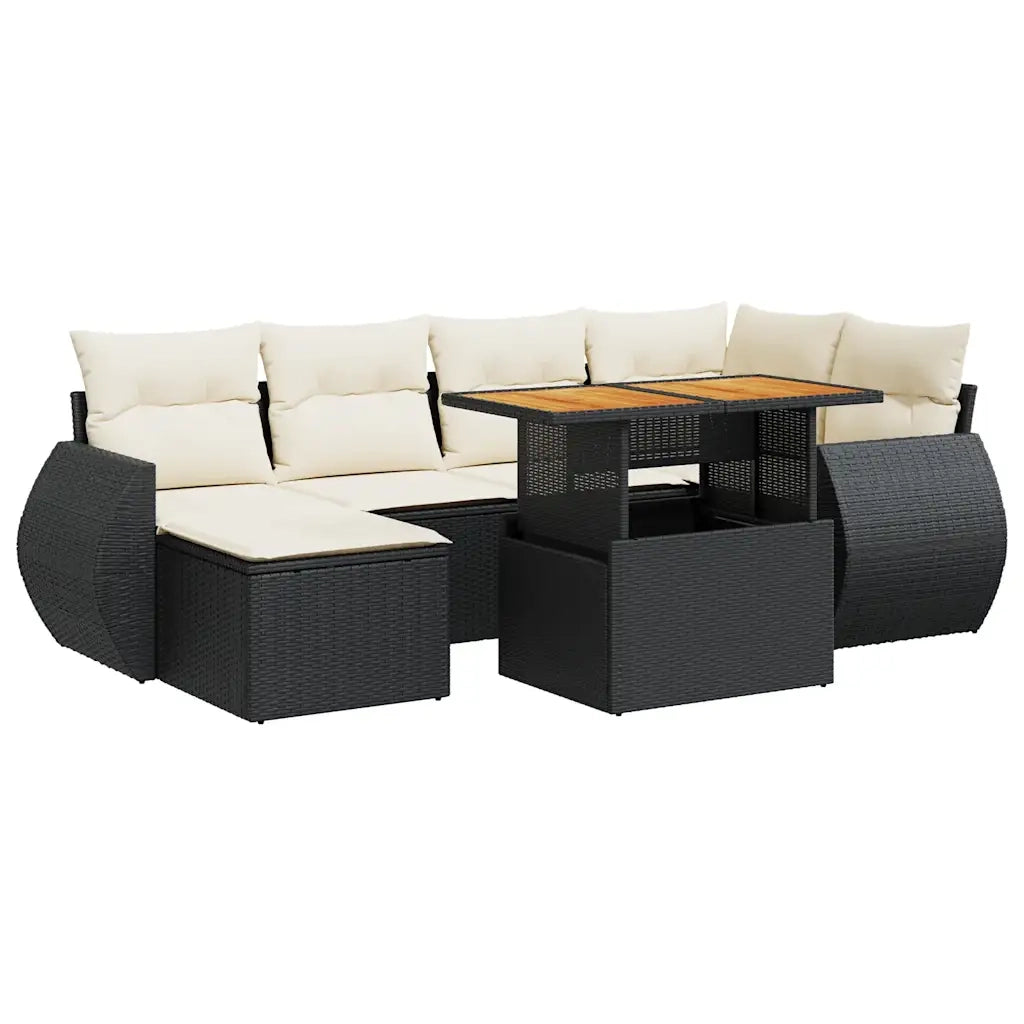 Set Divani da Giardino con Cuscini 7pz Nero Polyrattan 3327283
