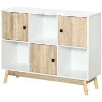 Buffet Mobile da Ripostiglio su Piede con 6 Cubi per soggiorno, sala da pranzo, camera 96L x 30P x 75H cm Bianco e quercia