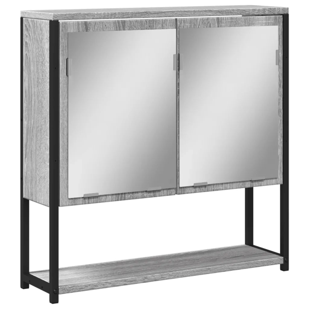 Elegante mobiletto a specchio da bagno a parete 60 x 16 x 60 cm pratico contenitore in legno composito grigio 02_0049426