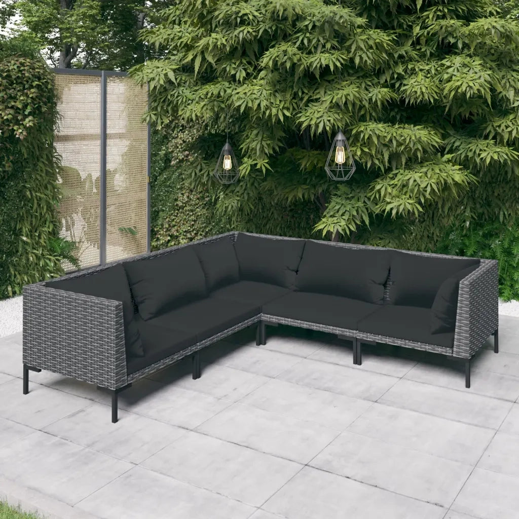 Set Divani Giardino 5 pz con Cuscini in Polyrattan Grigio Scuro cod mxl 48717