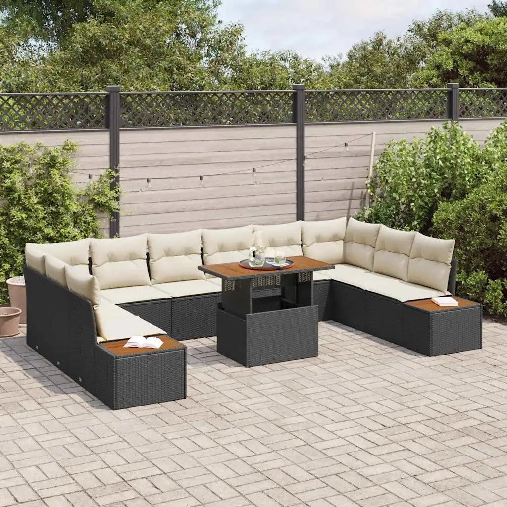 Set da Pranzo per Giardino con cuscino 11 pcs Nero e Beige 3350104