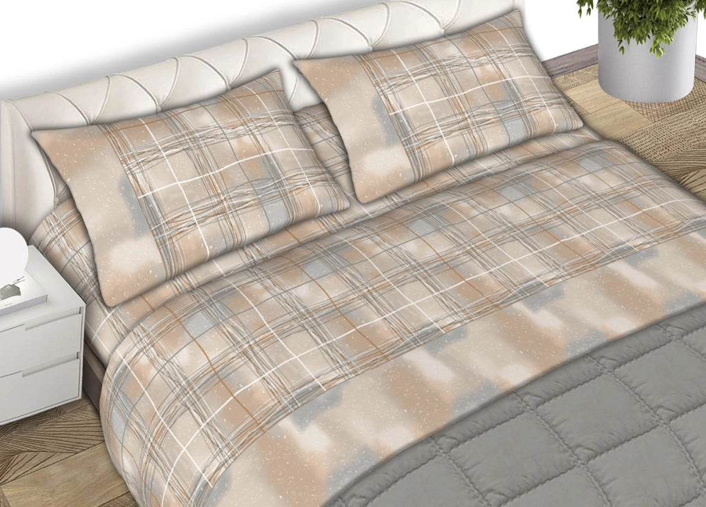 Completo Lenzuola Letto Matrimoniale 100% Cotone Made Italy Dis.Spark Beige CN