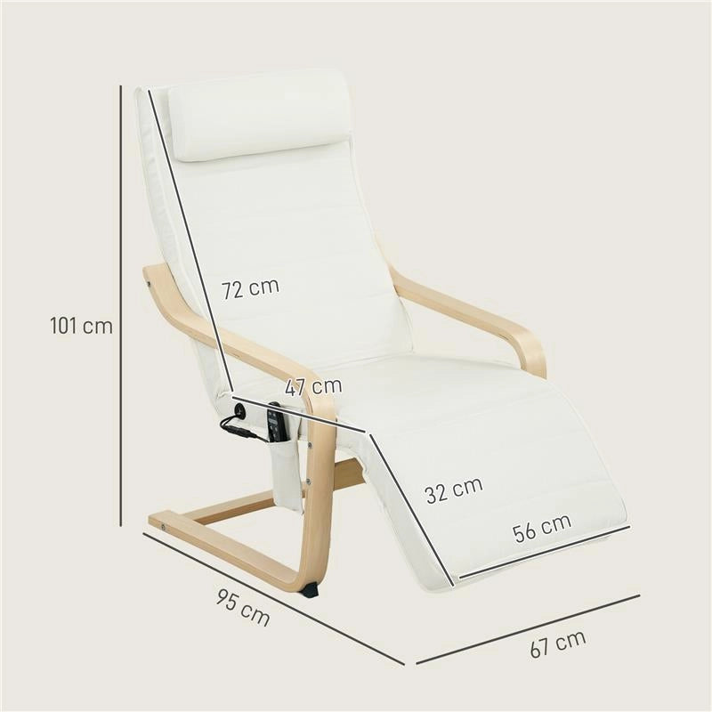 POLTRONA RELAX RISCALDANTE E MASSAGGIANTE CON POGGIAPIEDI REGOLABILE E TELECOMANDO, 67X95X101 CM, CREMA