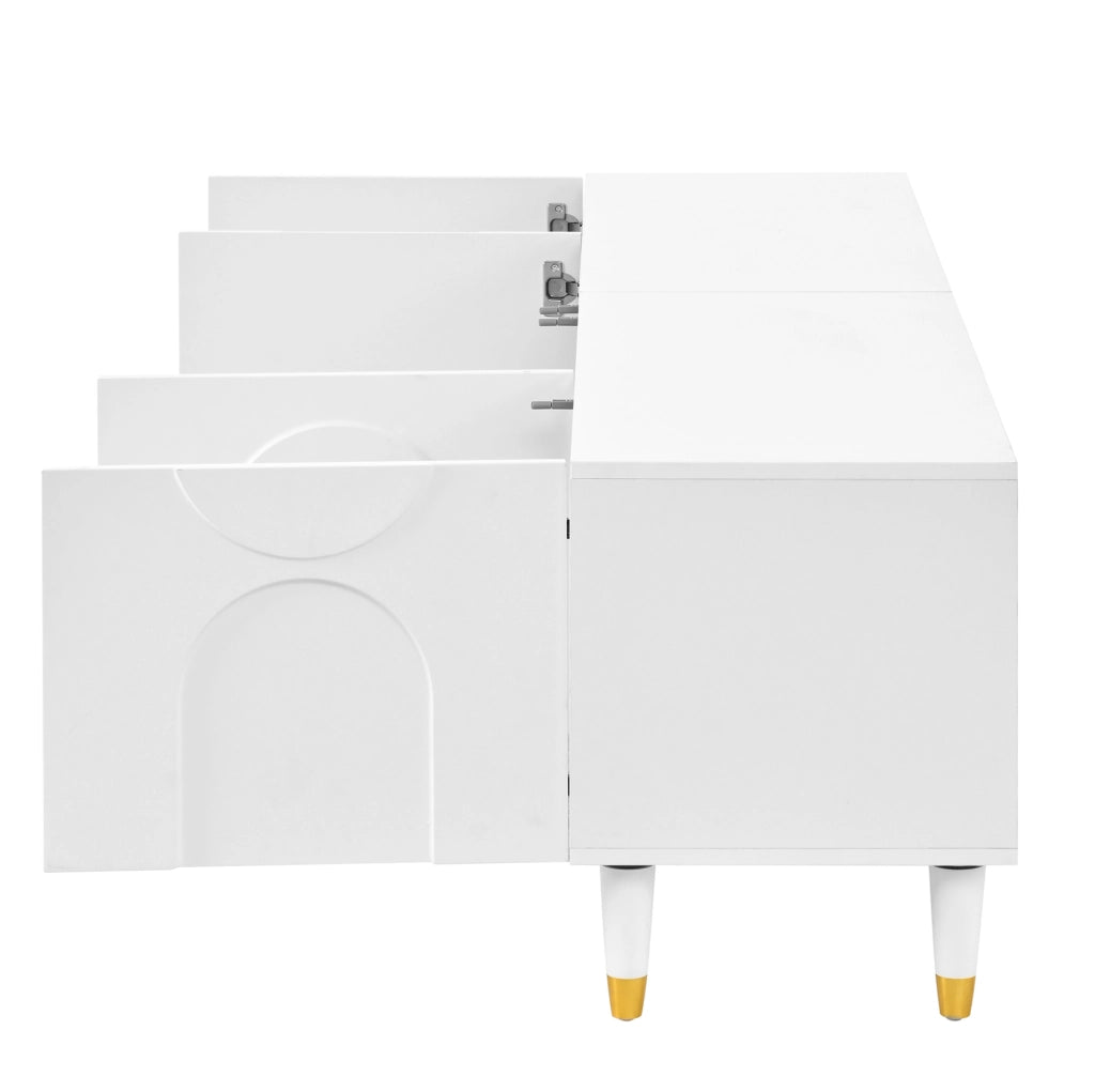 Mobile TV 180x40x50 cm con ante a rilievo ad arco asimmetrico in MDF e truciolare bianco