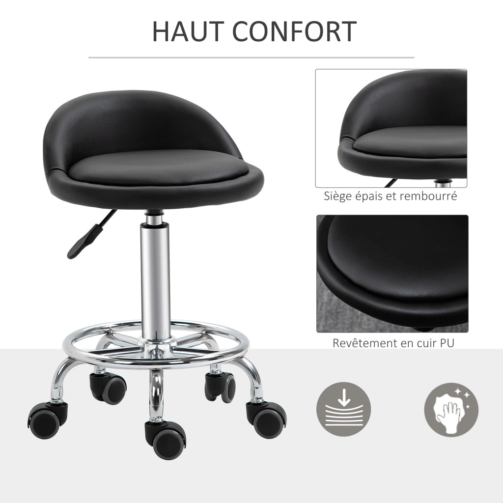 Sgabello con rotelle girevole 360¡ã ¨C Minimal ¨C nero metallo cromo regolabile 47-62 cm