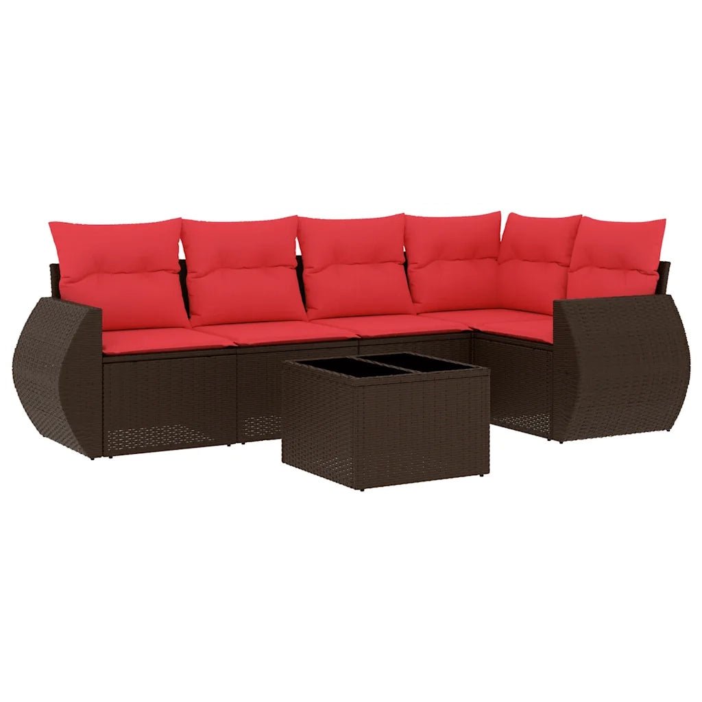 Set Divani da Giardino 6 pz con Cuscini Marrone in Polyrattan 3221343
