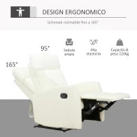 Poltrona Relax Reclinabile 165° con Poggiapiedi Regolabile Ergonomica in pelle PU, 65 × 92 × 100cm Crema