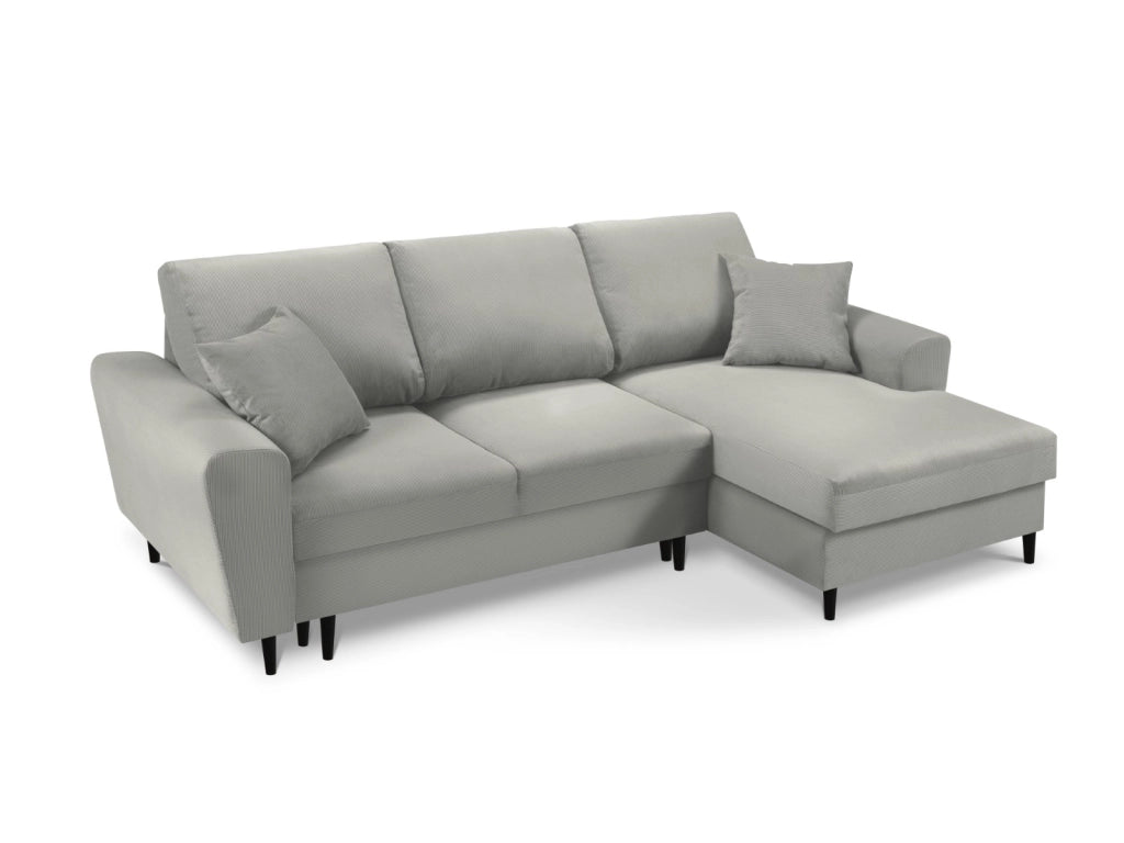 Cosmopolitan Design - Divano convertibile angolare destro con box "Kyoto" 4 posti in velluto a coste grigio chiaro 