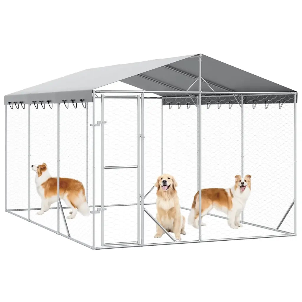 Cuccia Cani da Esterno Tetto Argento 3x4,5x2,5m Acciaio Zincato 3190487