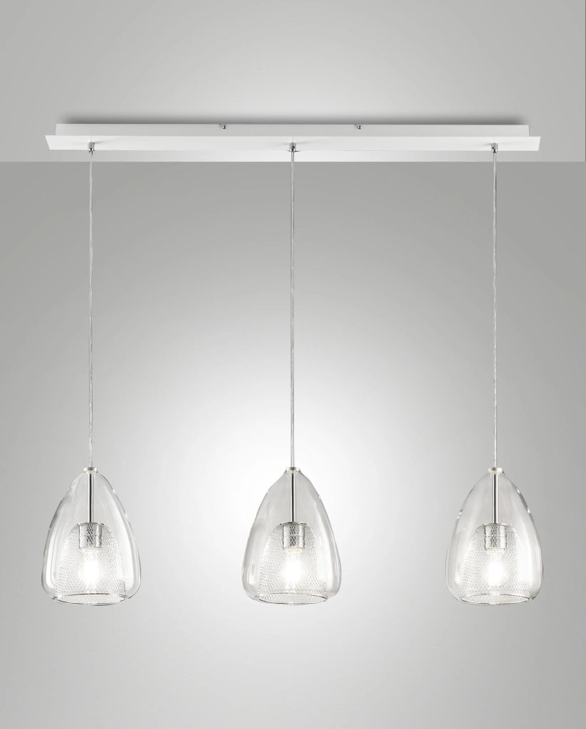 Britton Lampada a Sospensione in Metallo e Vetro Borosilicato Colore Trasparente, Attacco E27 3x40W, Design Moderno ed Elegante per Interni IP20