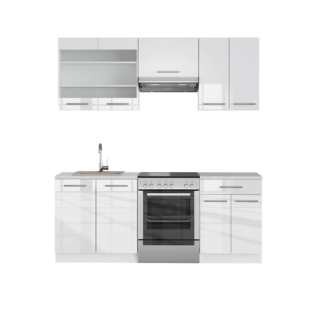 Cucina componibile Fame-Line Bianco lucido/Bianco 200 cm, PL Marmo Vicco