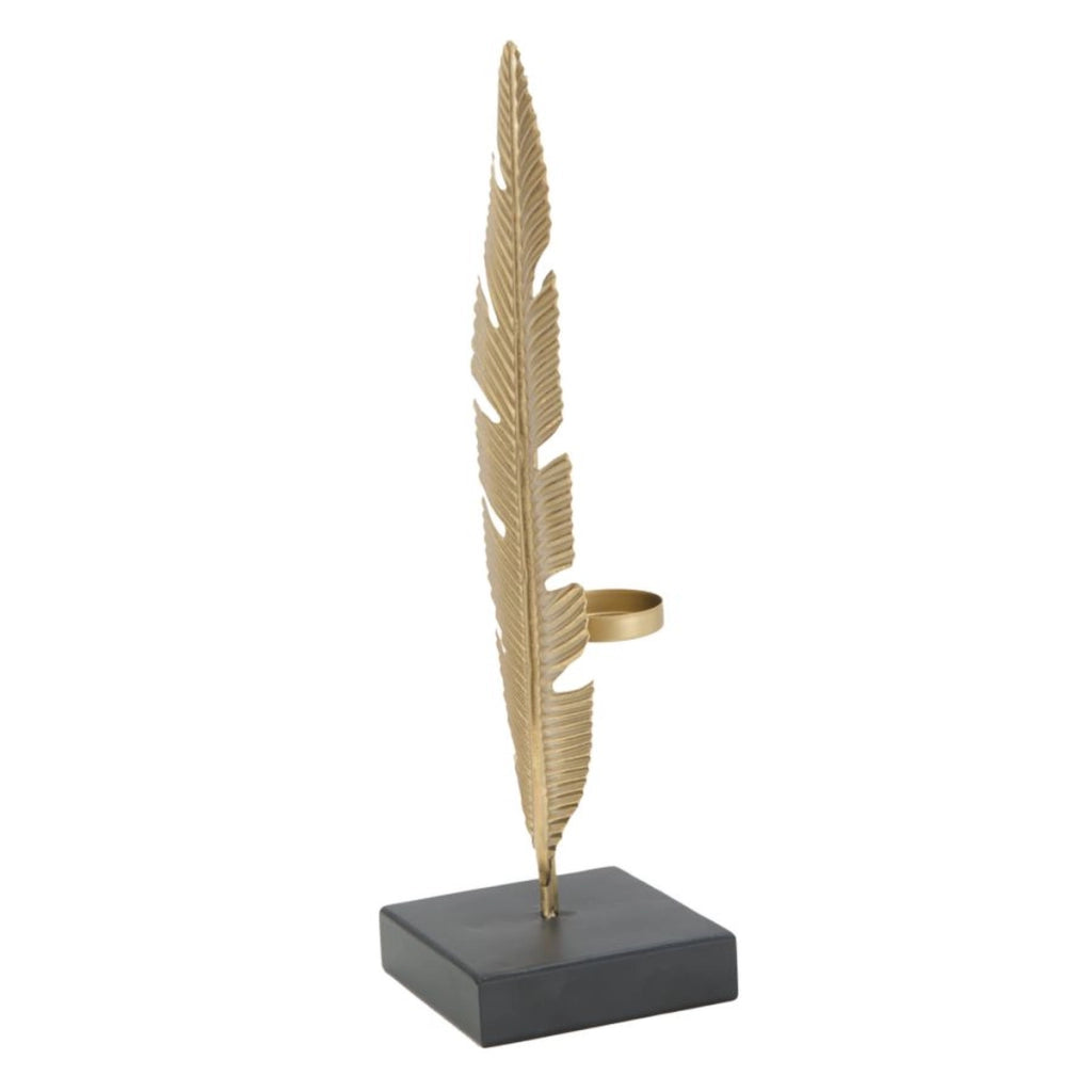 Scultura decorativa Glam a forma di foglia in ferro oro con portacandela
