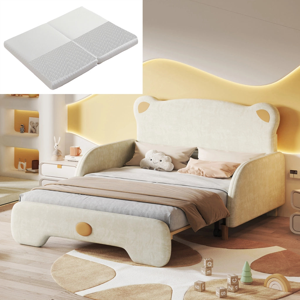 Letto Estraibile 140x200 cm e 140x105 cm; Letto 2 Posti - Bordi Morbidi - Beige