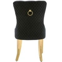 Set di 4 Sedie Imbottite in Velluto con Decorazioni in Rivetti e Anelli Rotondi Unici, Gambe Dorate, 51×65,5×95 cm, Nero