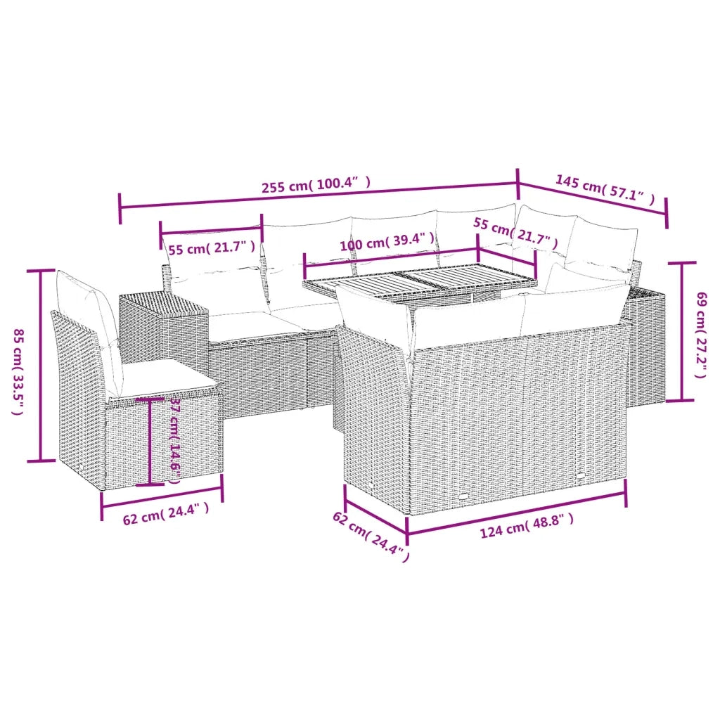 Set Divani da Giardino 9 pz con Cuscini Nero in Polyrattan 3272729