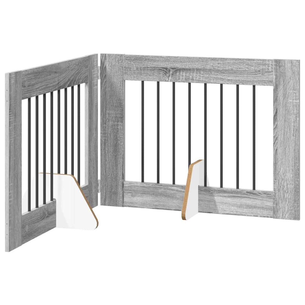 Cancello per cani con supporti 2 pz Grigio Sonoma 80 x 60 cm CFW1103192
