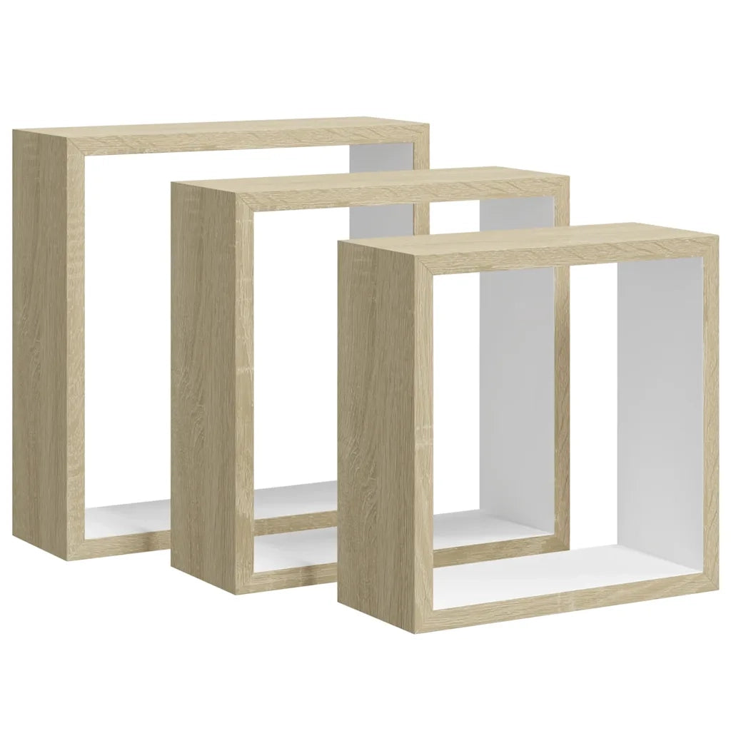 Mensole a Cubo da Parete 3 pz Bianco Rovere Sonoma 326720