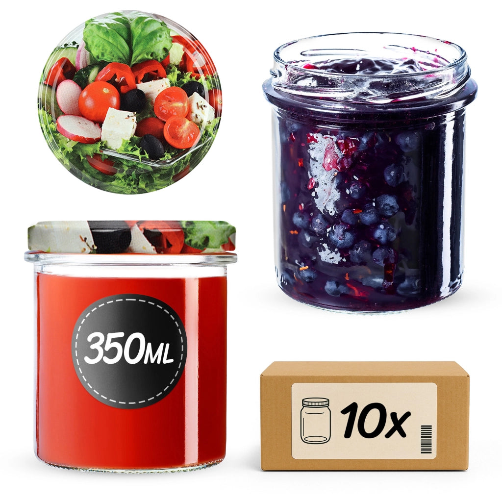 KADAX Barattoli di vetro Avila 350ml 10pz 82mm + coperchi "Mix di verdure"