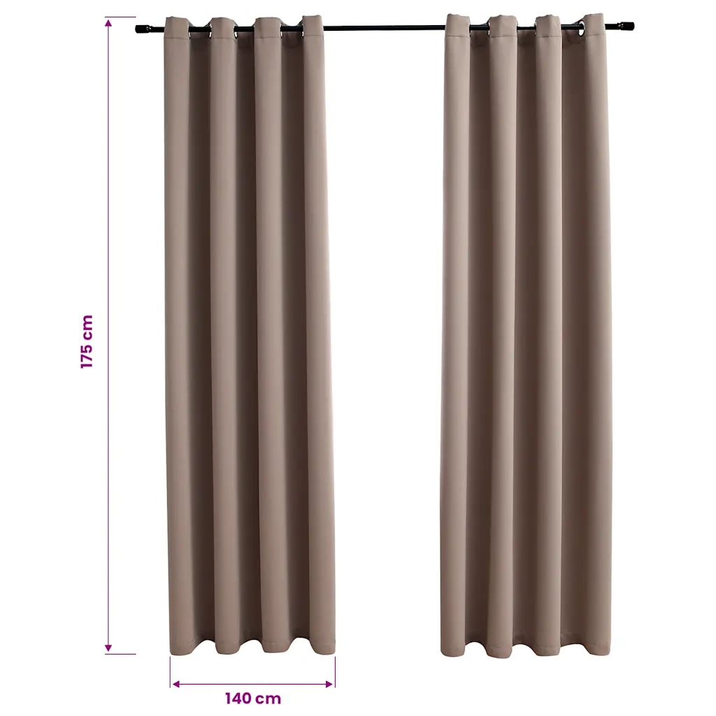 Tende Oscuranti con Anelli Metallo 2pz Grigio Talpa 140x175 cm 134434