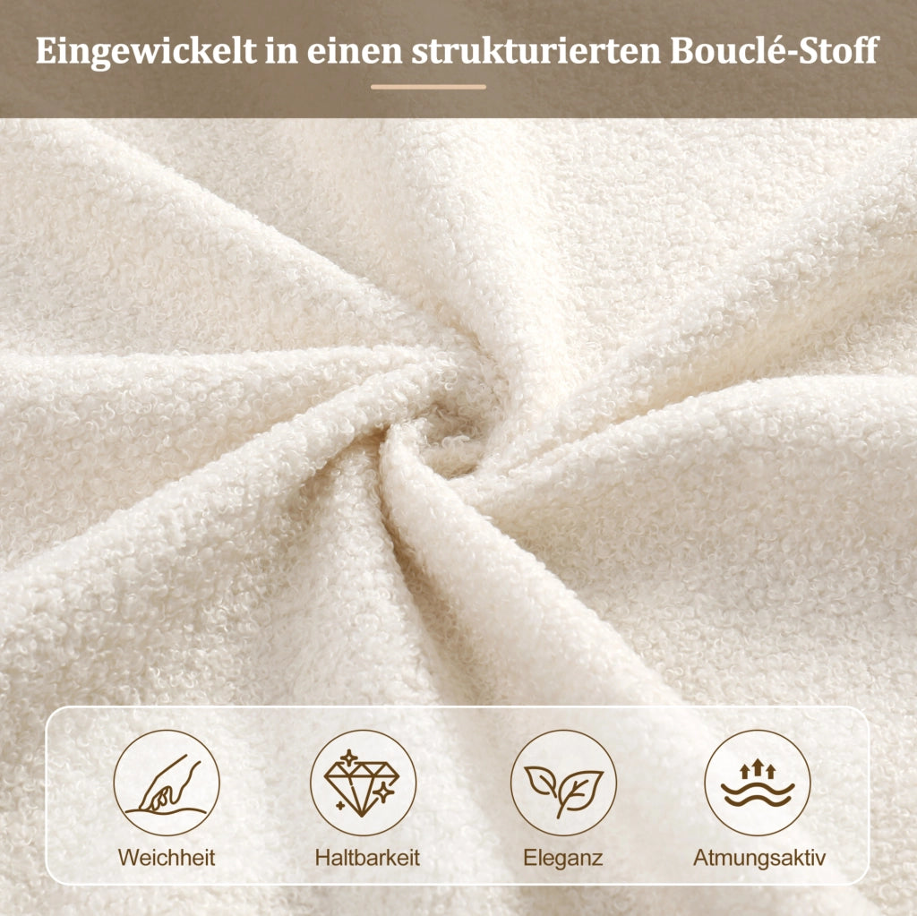 Letto imbottito beige Bouclé con contenitore idraulico